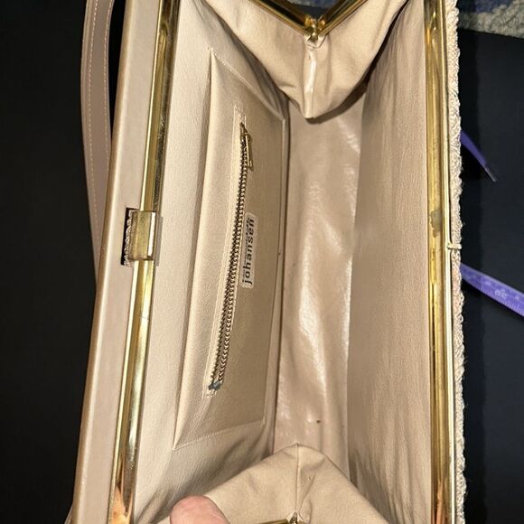 Vintage Johansen taupe, gold, pink & yellow swirl pattern arm bag - Picture 7 of 10